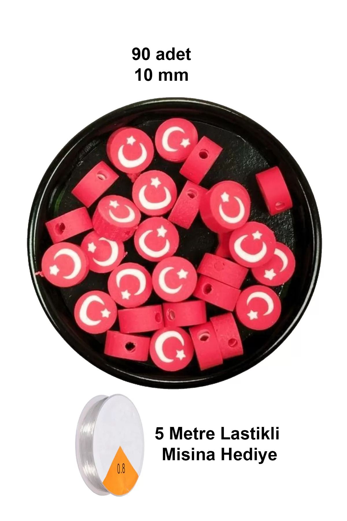 Mu Art 90 Adet 10 Mm Polimer Kil Fimo Boncuk Takı Bileklik + 5 Metre Lastikli Misina Hediye - Türk Bayrağı