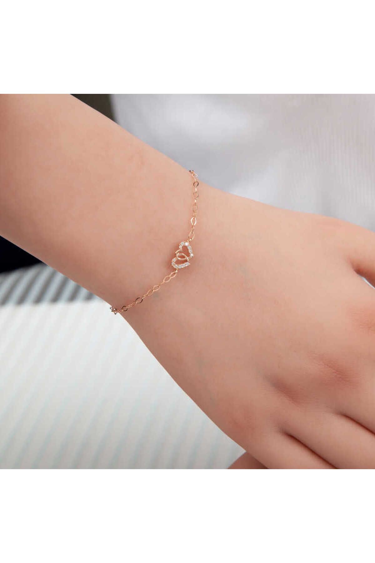 SANSERA 925 Ayar Gümüş Rose Birleşmiş Kalpler Kadın Bileklik