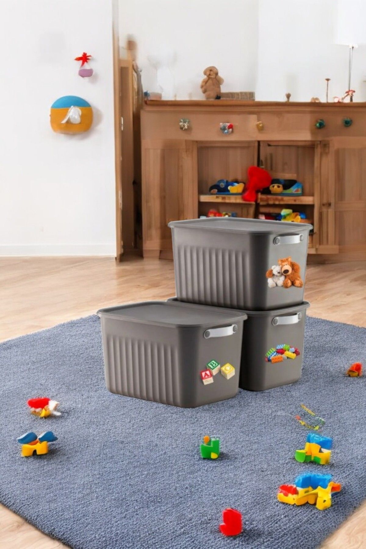 hemlife-3-Piece Multi-Purpose Toy Storage Box 15 Lt Volume Plastic Organizer Storage Box with Handle 1