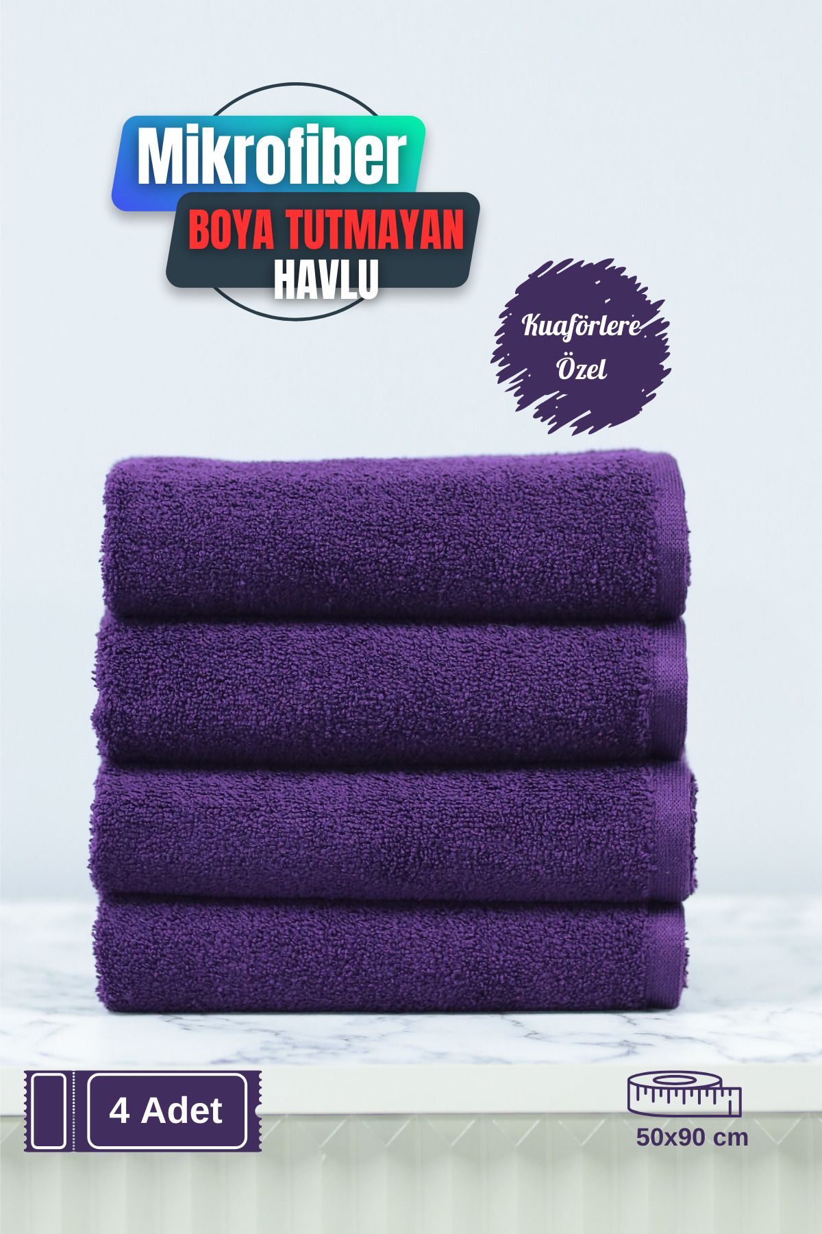 denizlicotton-Special Dye-Repellent Microfiber Hair Towel for Hairdressers 50X90 cm Set of 4 1