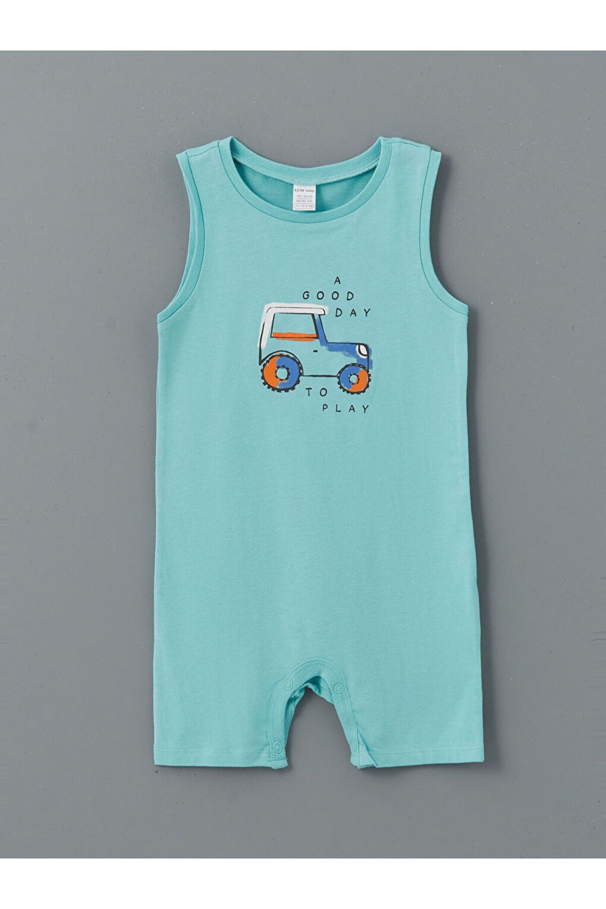 LC Waikiki-Lcw Baby Turquoise Crew Neck Baby Boy Combed Cotton Romper 2Pcs 2