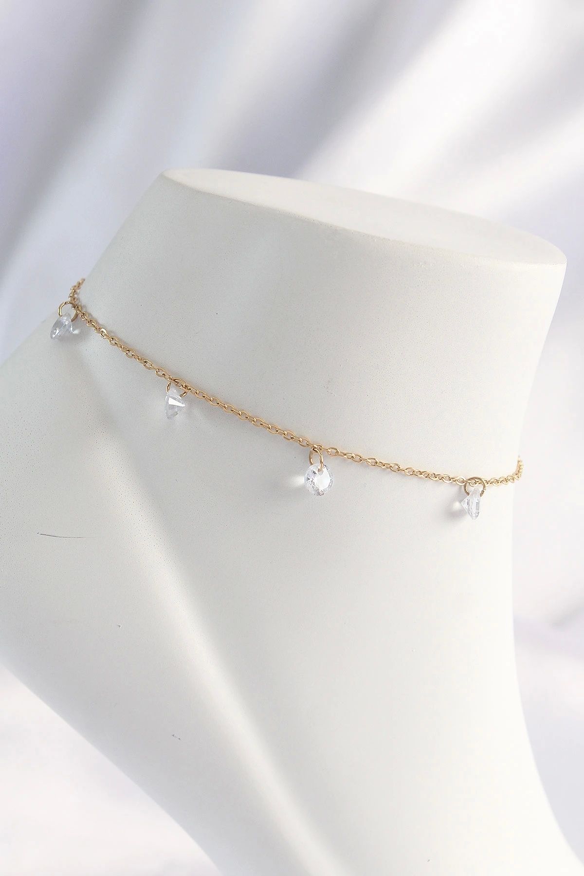 shopwave 316L Çelik Gold Renk Zirkon Taşlı Halhal