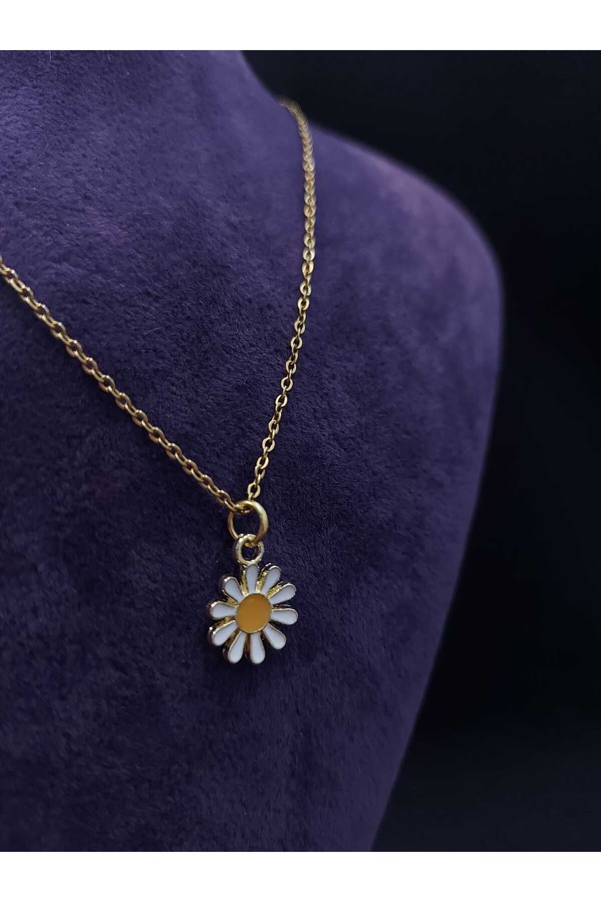 sarıyer silver-Daisy Flower Figured Steel Necklace Nature Love Luck Themed Necklace 7