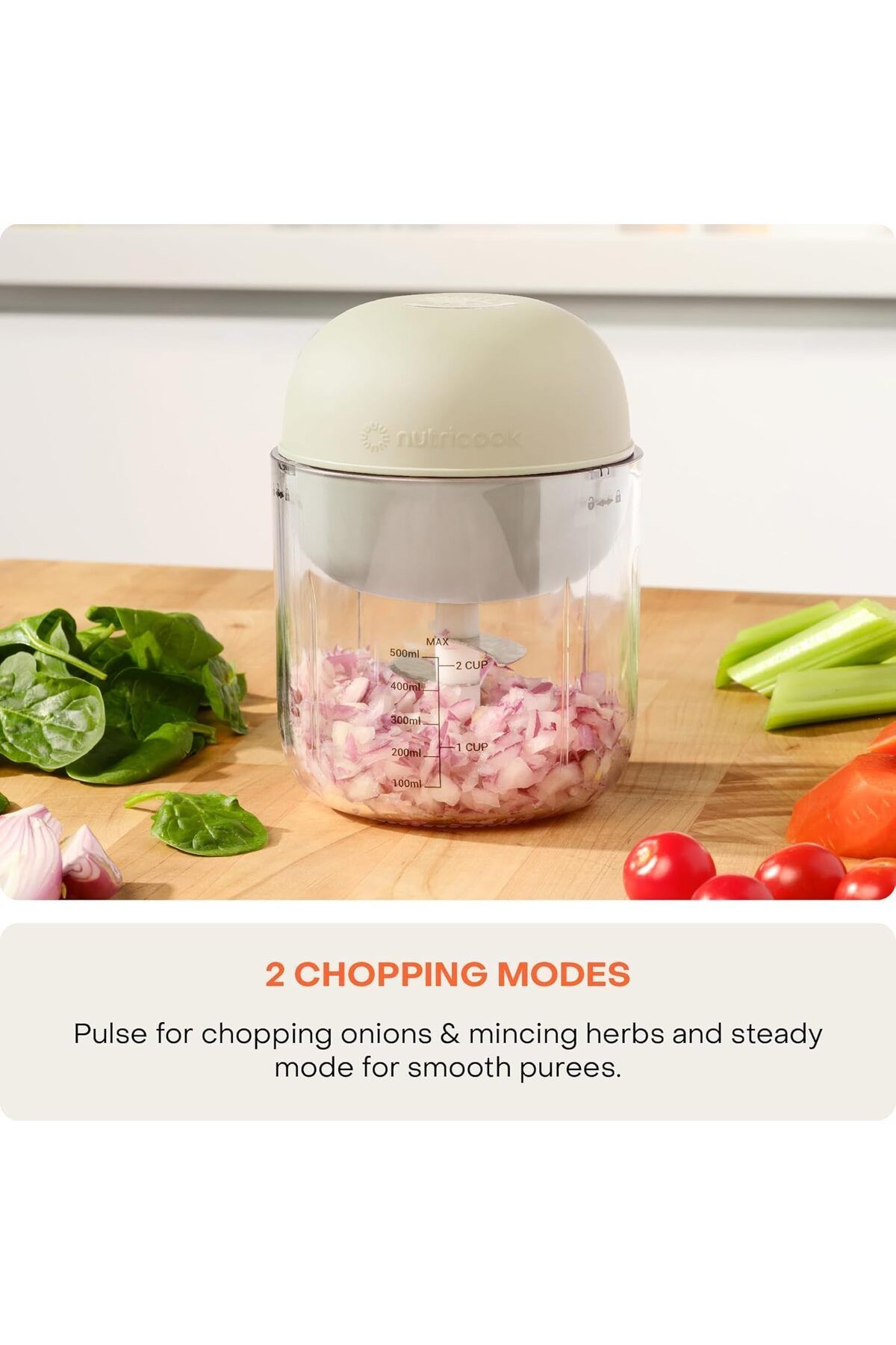 Nutricook-Choppi Cordless Rechargeable Chopper, Pulse & Steady Modes, 500ml BPA Free Tritan Cup, Desert Sand 5