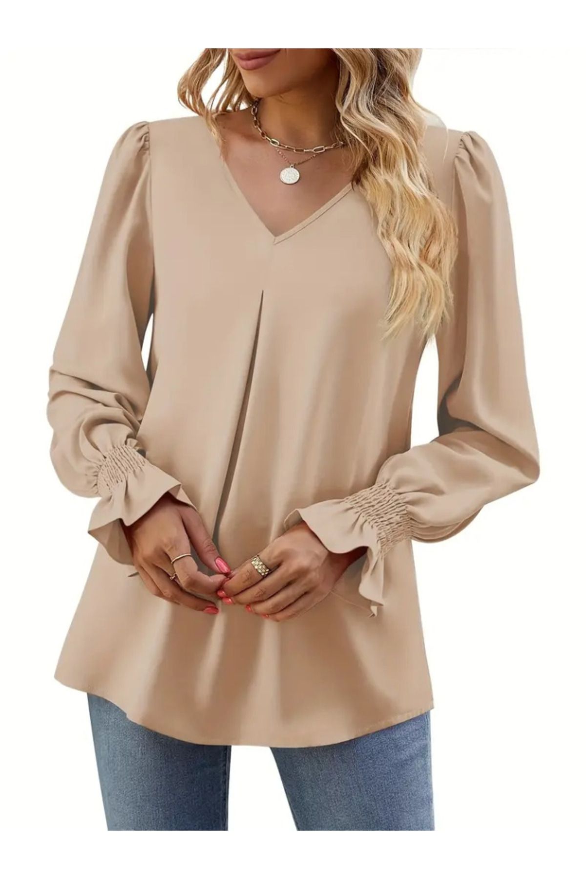 Moka Shopin-Mokashopin Women's Long Sleeve V Neck Sandy Blouse 5