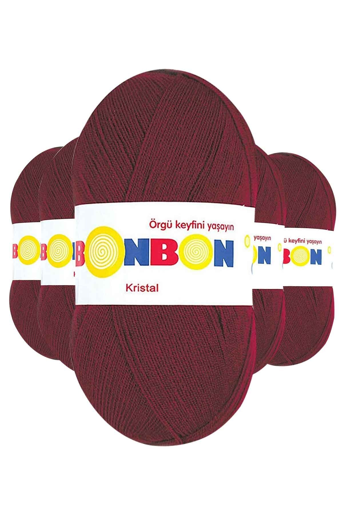 BONBON 5 Adet Kristal El Örgü Lif İpi Bordo 98220
