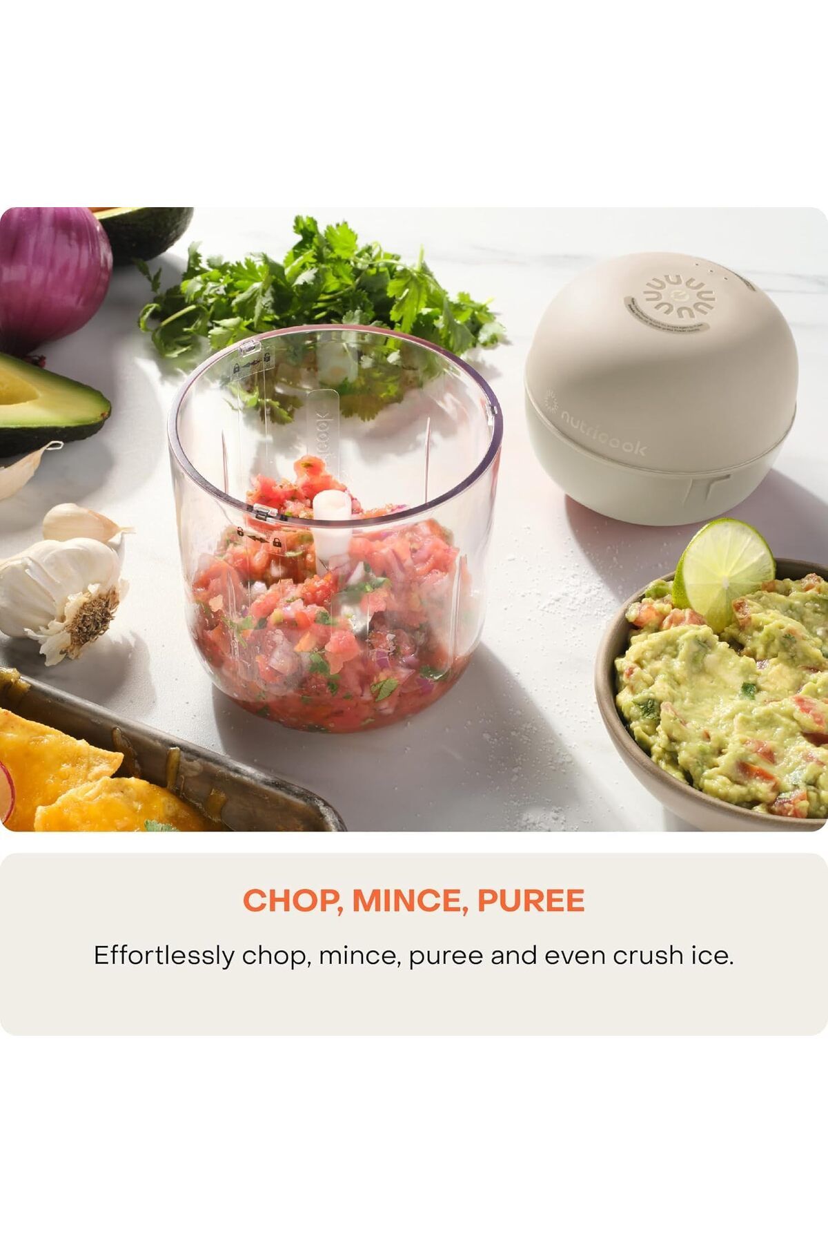 Nutricook-Choppi Cordless Rechargeable Chopper, Pulse & Steady Modes, 500ml BPA Free Tritan Cup, Desert Sand 3