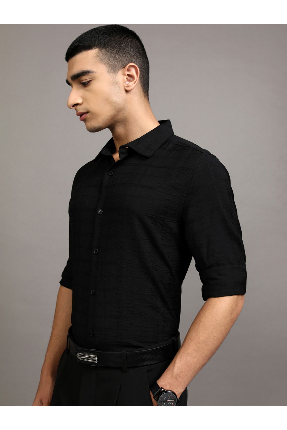 Highlander By Styli-Solid Regular Fit Collared Shirt 4