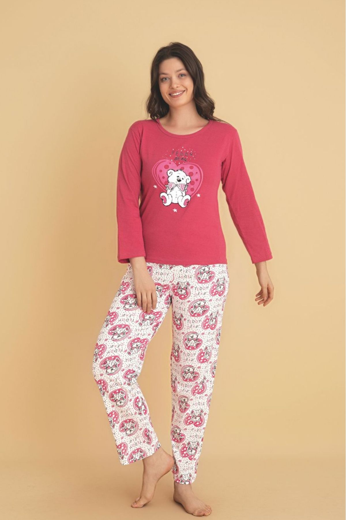 Farya Home-Dreamy Cotton Patterned Long Sleeve Women's Pajamas Set 1