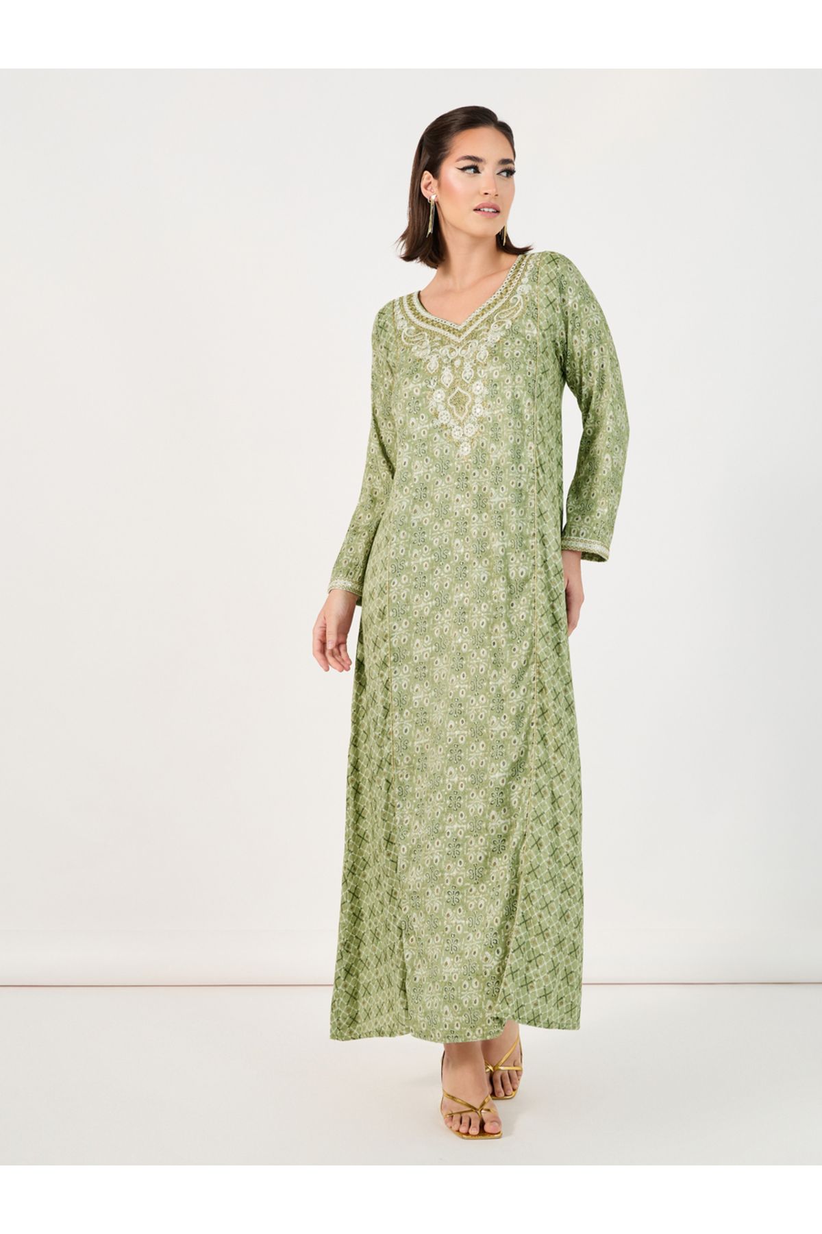 Styli-All-Over Print Embroidered A-Line Jalabiya 1