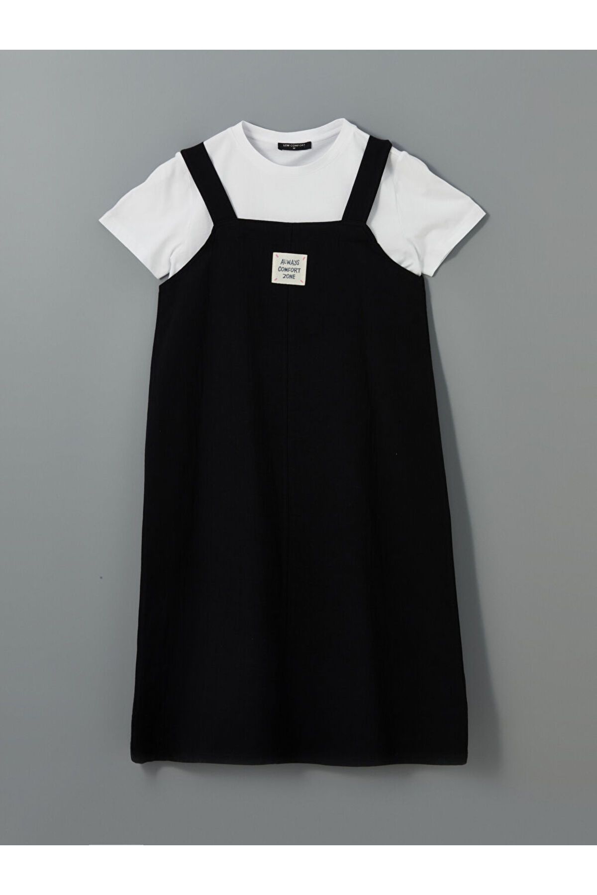 LC Waikiki LCW Comfort Siyah Kare Yaka Kadın Salopet Elbise ve Tişört