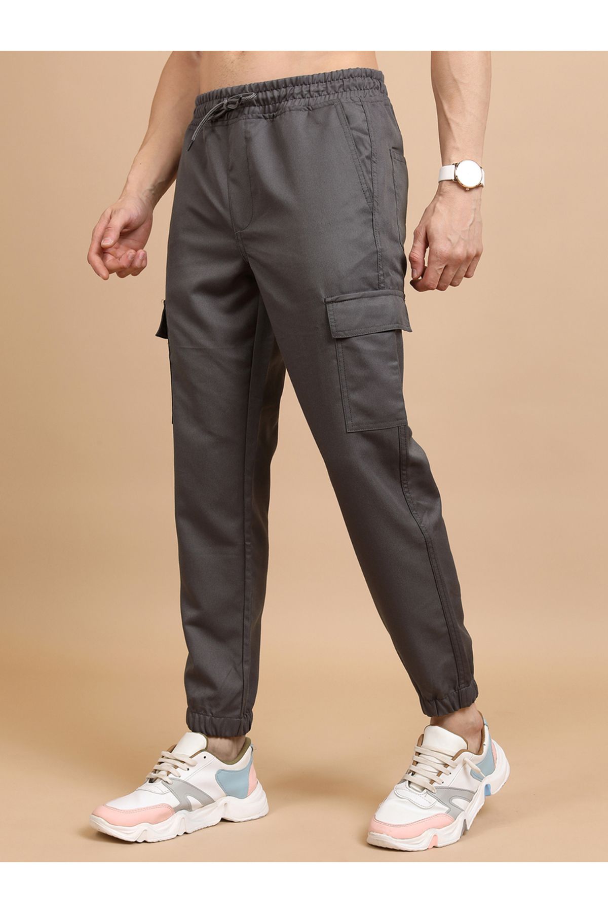 Highlander By Styli-Mid Rise Slim Fit Drawstring Cargo Joggers 4