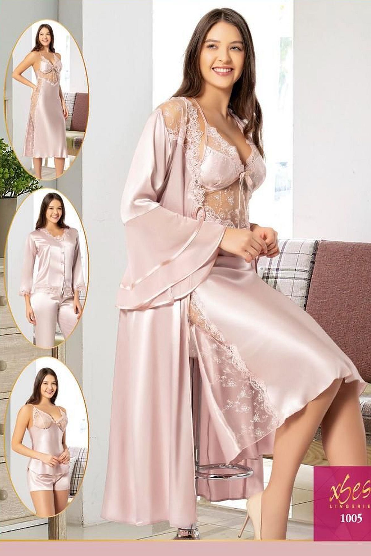 Xses 1005 Kadın Çeyizlik Saten 6'lı Takım-pudra