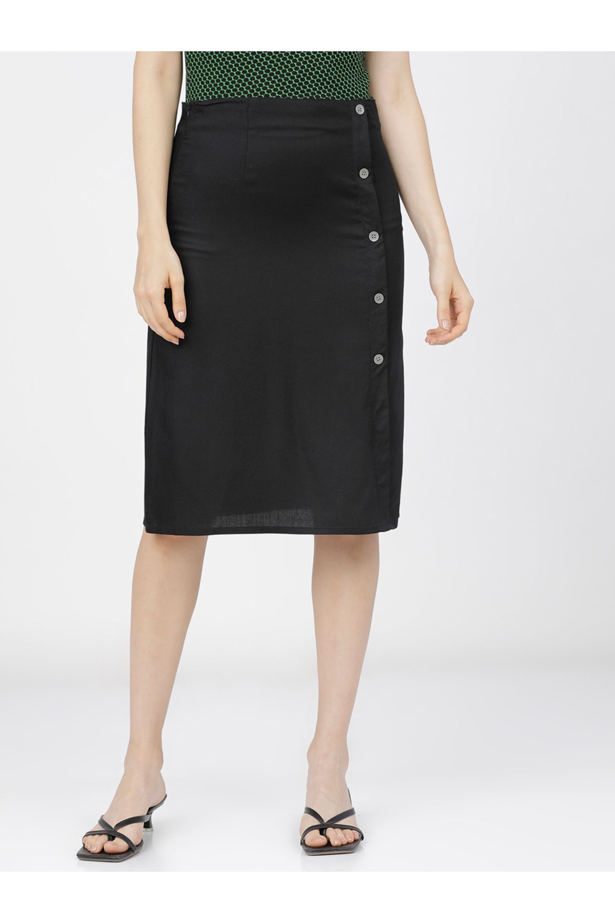 Tokyo Talkies By Styli-Solid Wrap A-Line Skirts with Buttons Detail 1