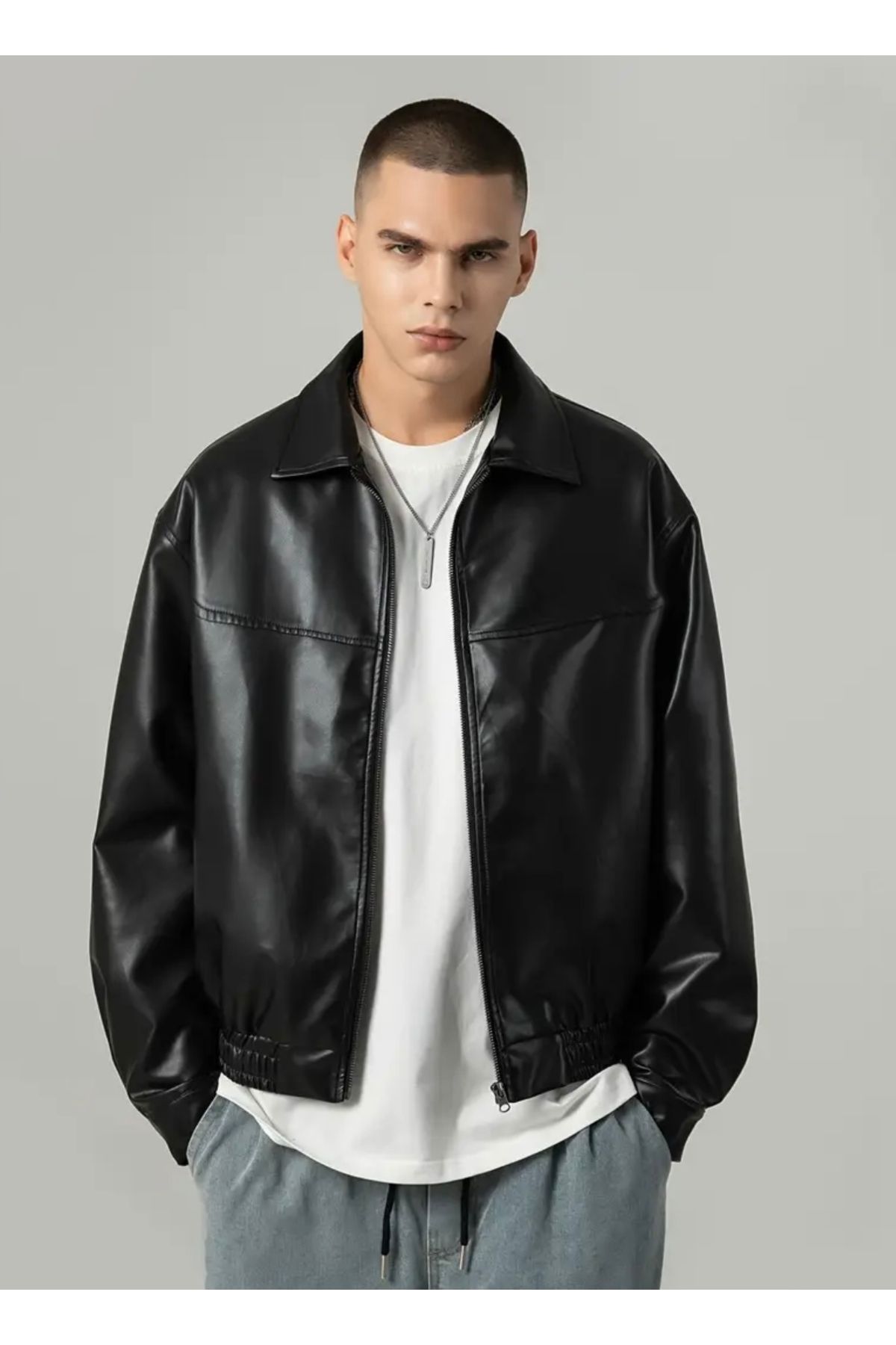 çerme-Men's Shirt - Regular Fit Leather Jacket 1