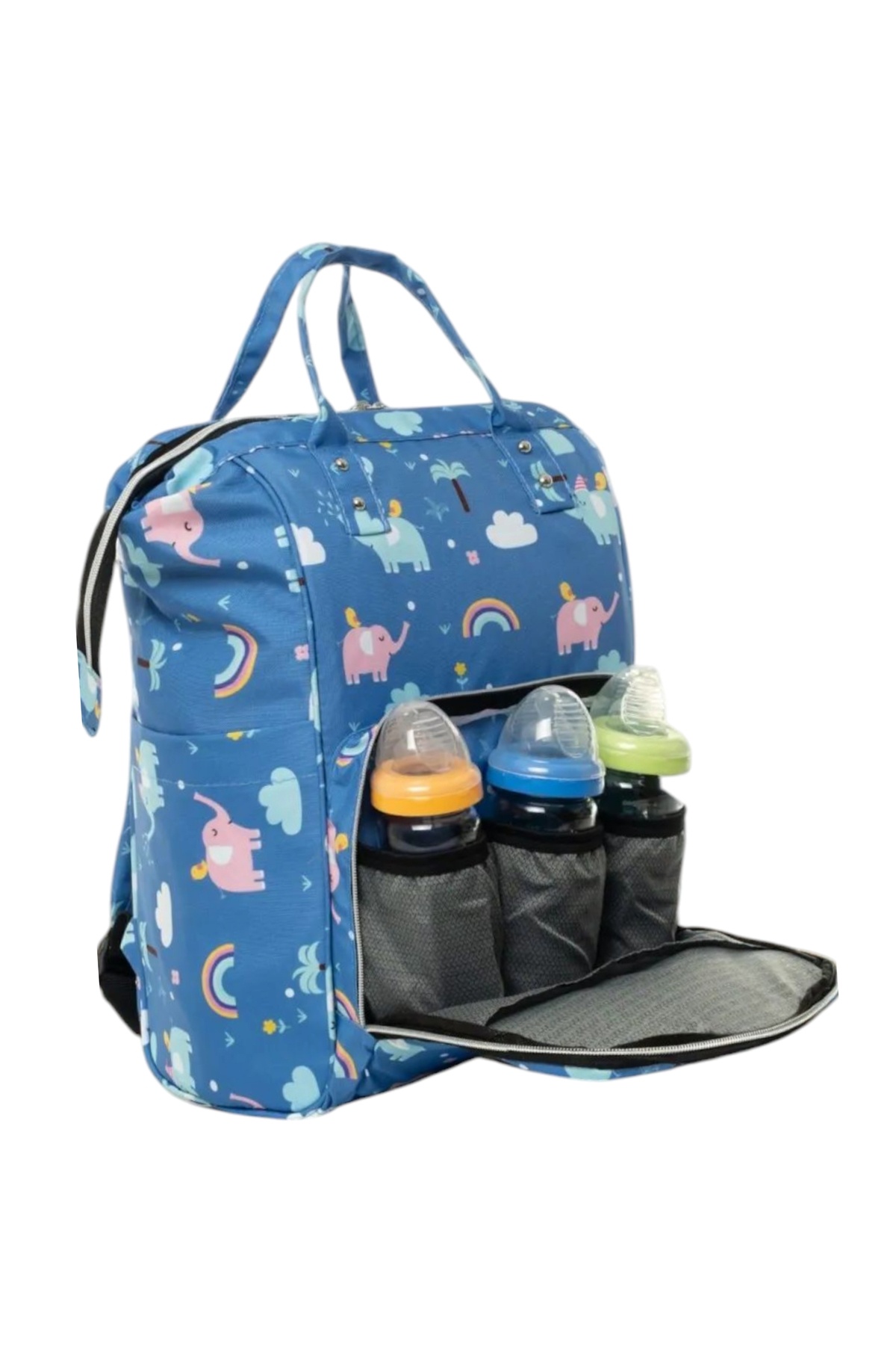 Happy Baby Queen Biberon Termoslu Termal Bölmeli Sıvı Geçirmez Leke tutmaz Fil Desenli Bebek Bakım Çantası fotoğrafı 4 (önizleme)
