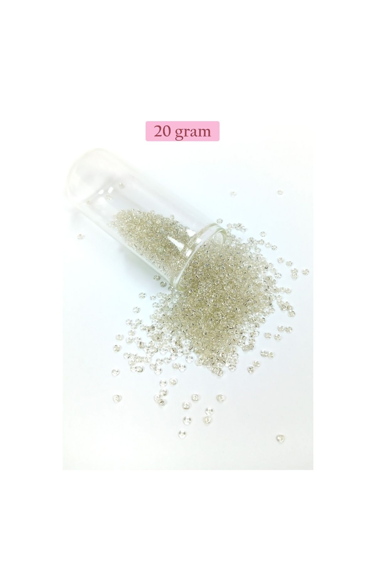 maarketim Dökme Cam Kum Boncuk (11/0) 2 mm - 20 Gram - Şeffaf Beyaz