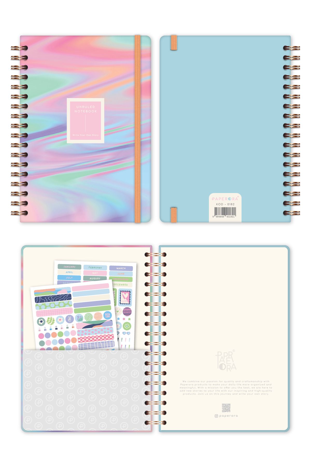 PAPERORA-17X24 Spiral Elastic Hard Cover Plain-Lineless Notepad Abstract 7