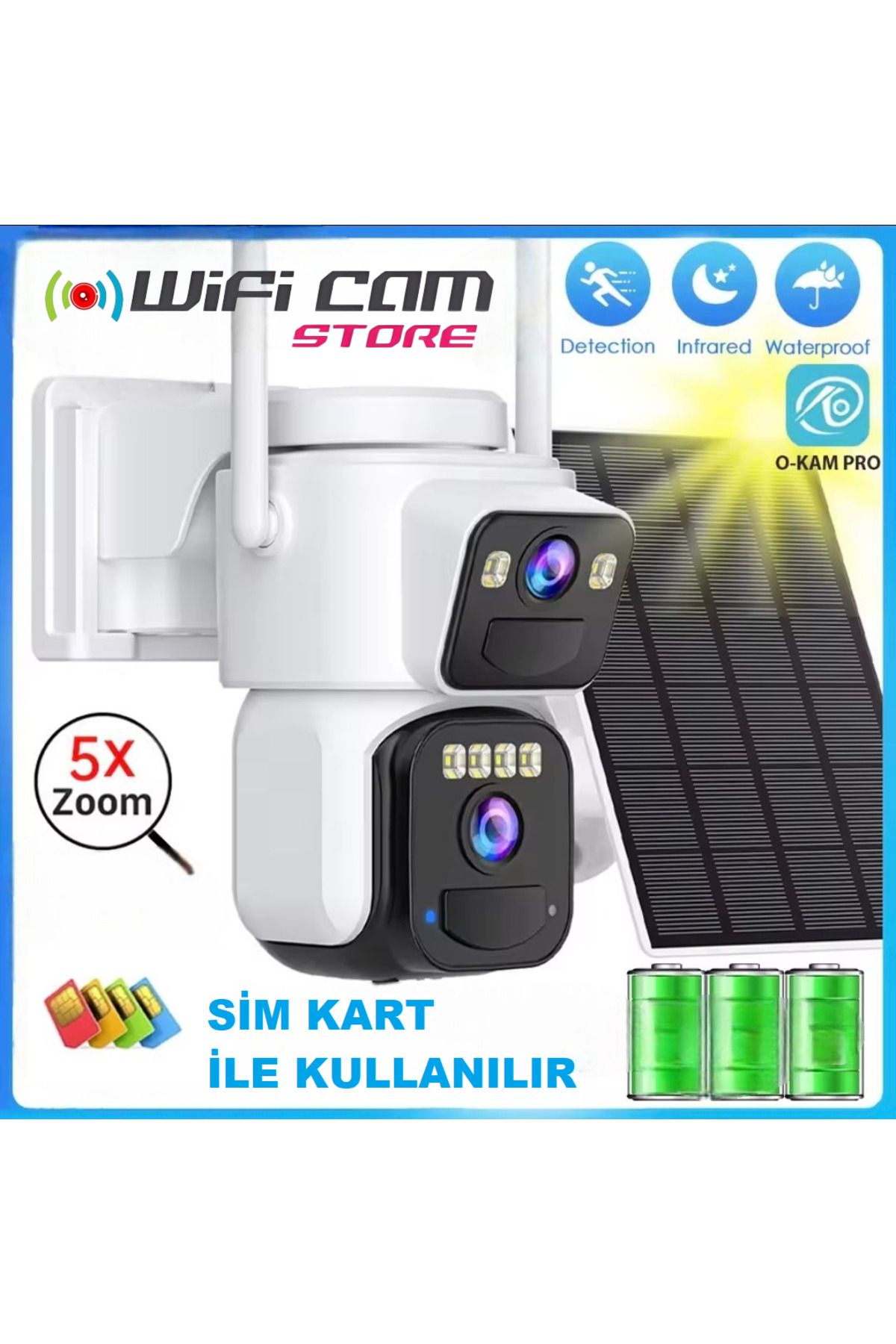 WİFİCAM Çift Kameralı 4G Solar Kamera O-Kam Pro Türkçe Program