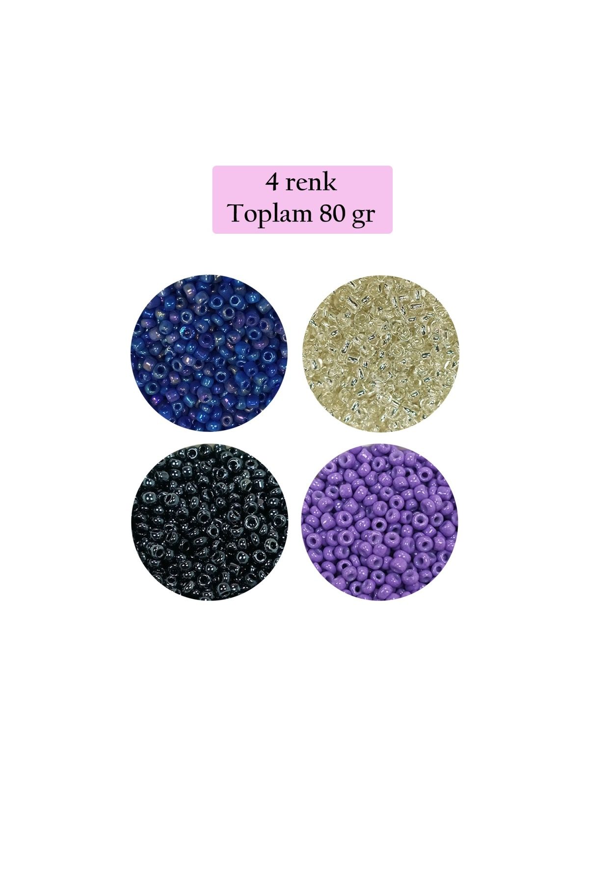 maarketim Dökme Cam Kum Boncuk (11/0) 2 mm - 4 Renk - Toplam 80 Gram