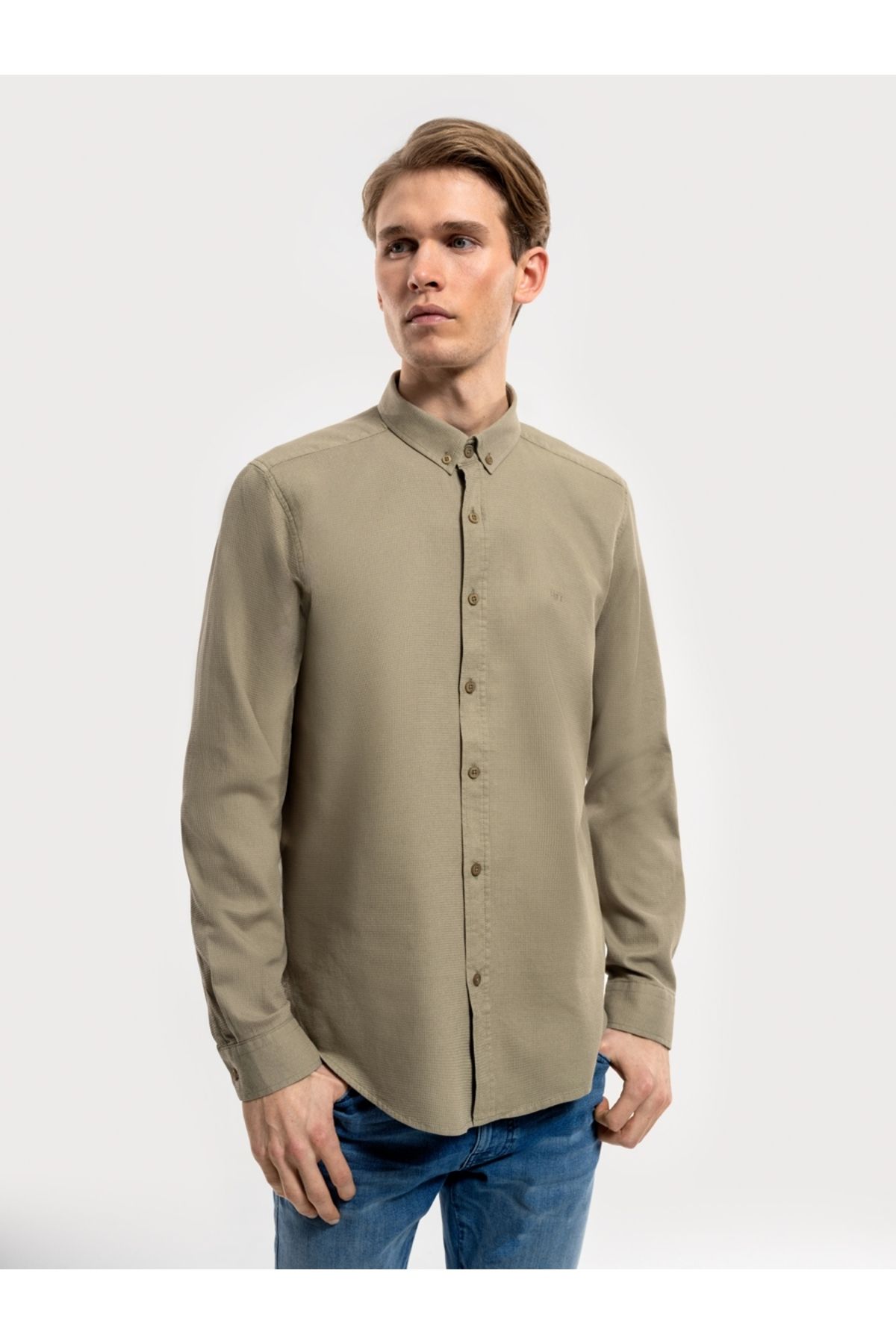 Loft-Men's Light Khaki Long Sleeve Shirt - Lf 2030872 1