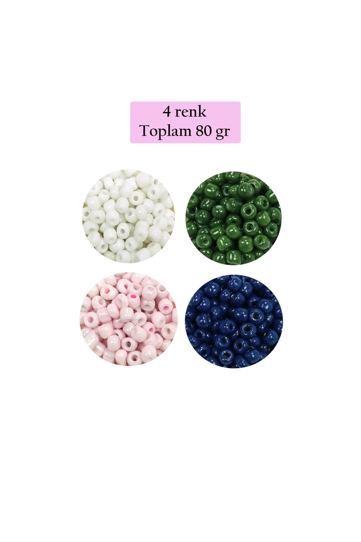 maarketim Dökme Cam Kum Boncuk Büyük Boy (6/0) 4 mm - 4 Renk - Toplam 80 Gram