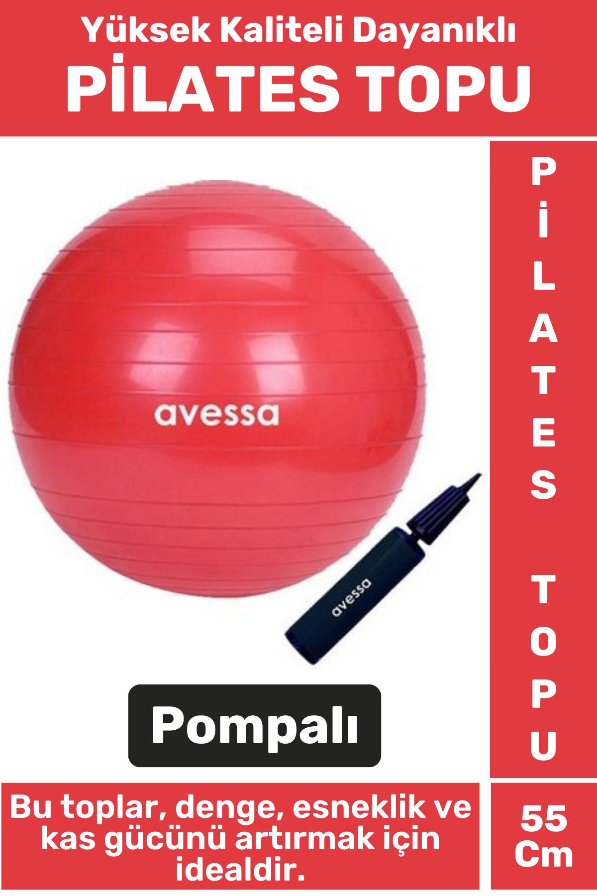 Wintoup Premium Dayanıklı Fitness Egzersiz Aerobik Pilates Şişirme Pompası Hediyeli 55 Cm PİLATES TOPU