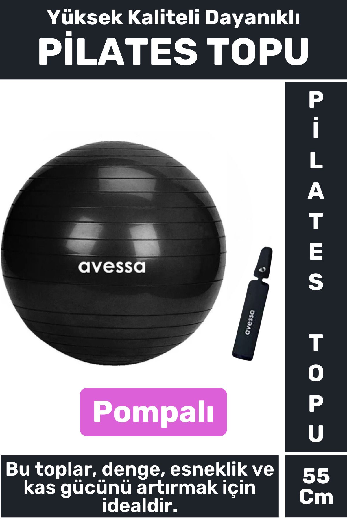 Wintoup Premium Dayanıklı Fitness Egzersiz Aerobik Pilates Şişirme Pompası  55 Cm Pi̇lates Topu