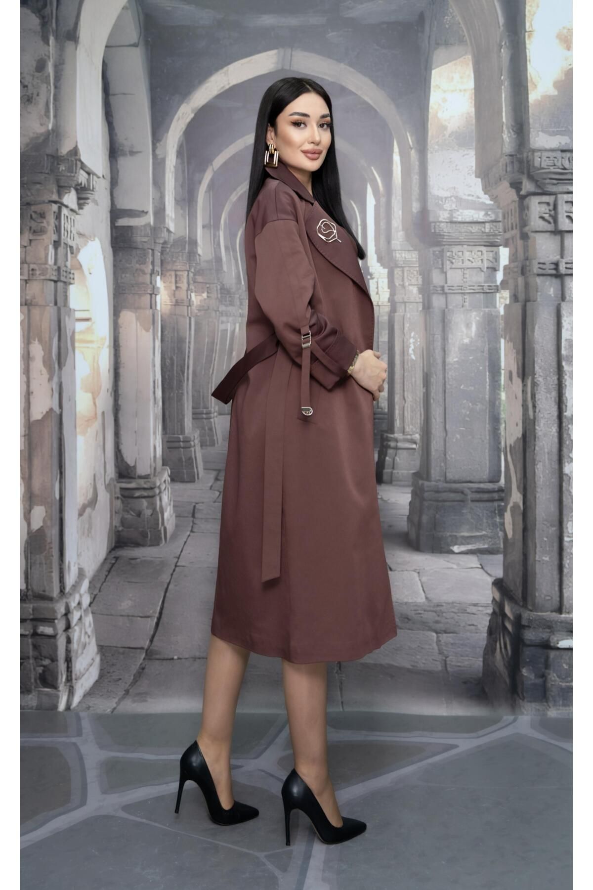 Eccim Fashion-Lined Long Women's Trench Coat with Brooched Sleeves 2