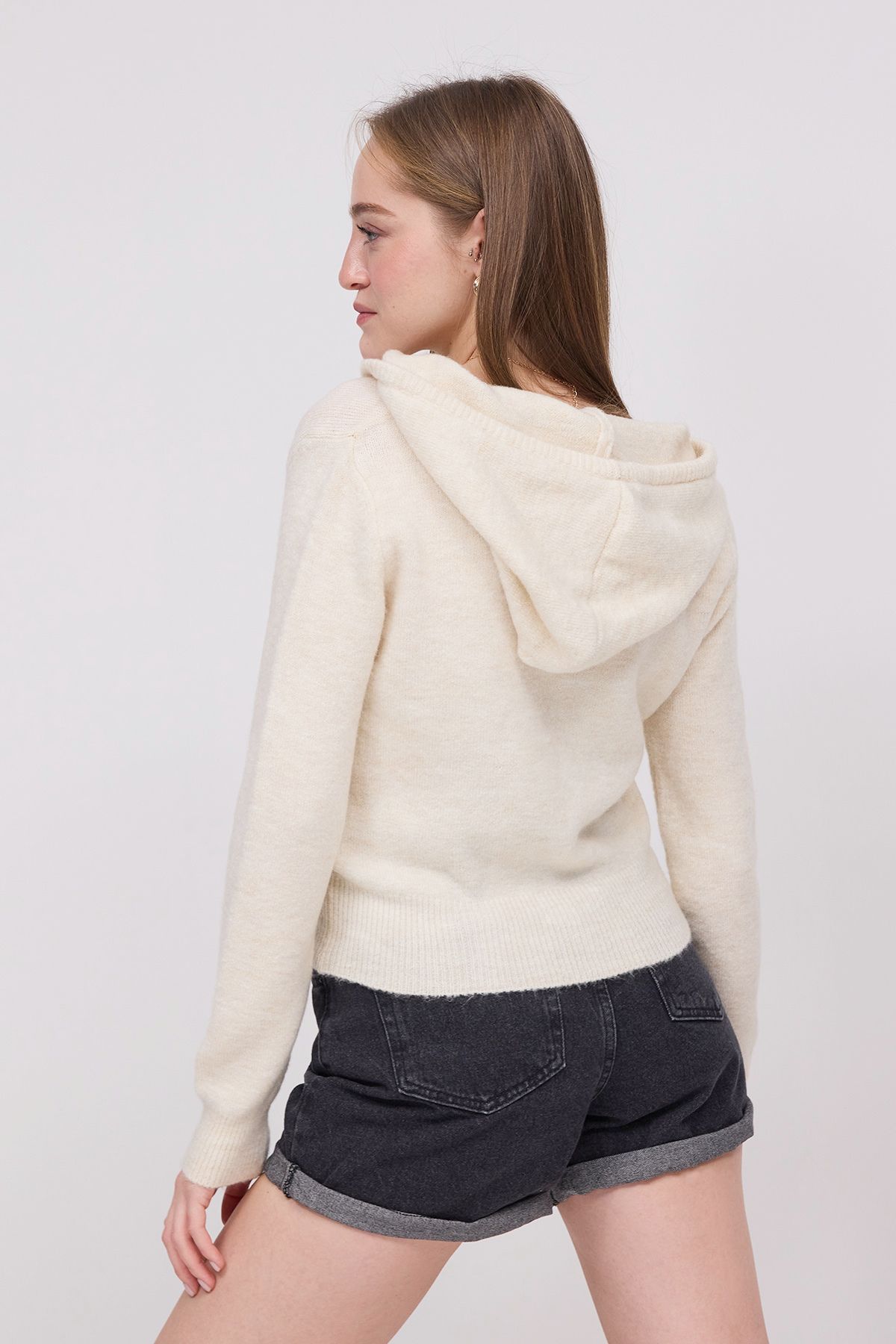 Addax-Hooded Zippered Knitwear Cardigan H3454 5