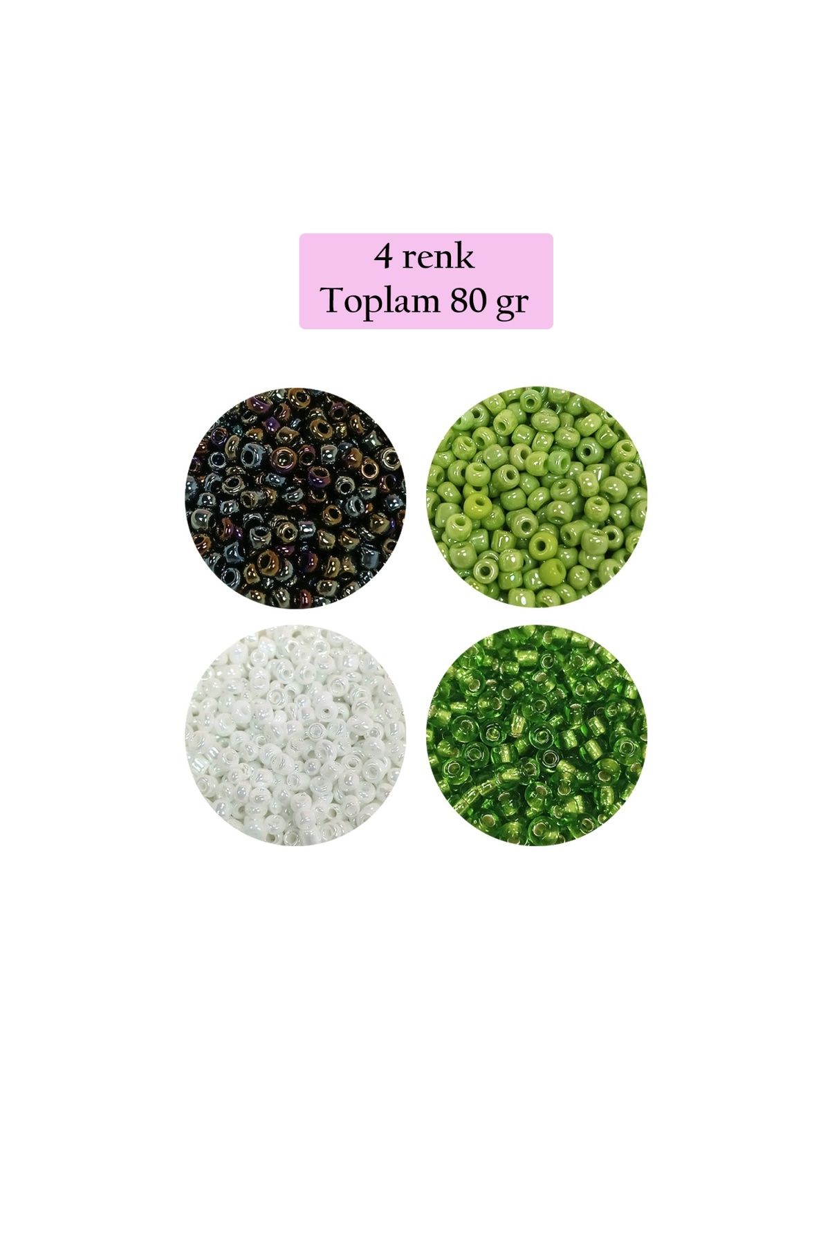 maarketim Dökme Cam Kum Boncuk (8/0) 3 mm - 4 Renk - Toplam 80 Gram