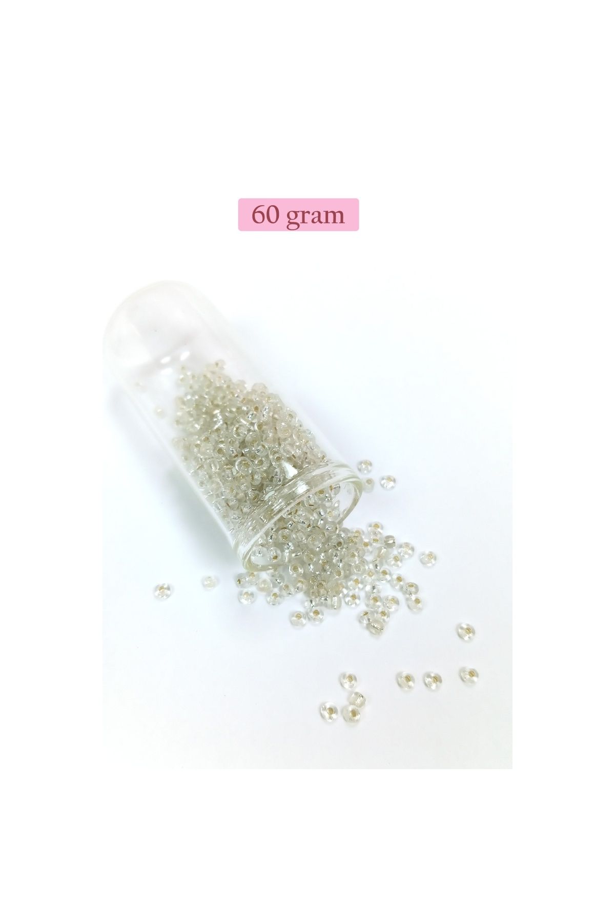 maarketim Dökme Cam Kum Boncuk (8/0) 3 mm - 60 Gram - Şeffaf Beyaz
