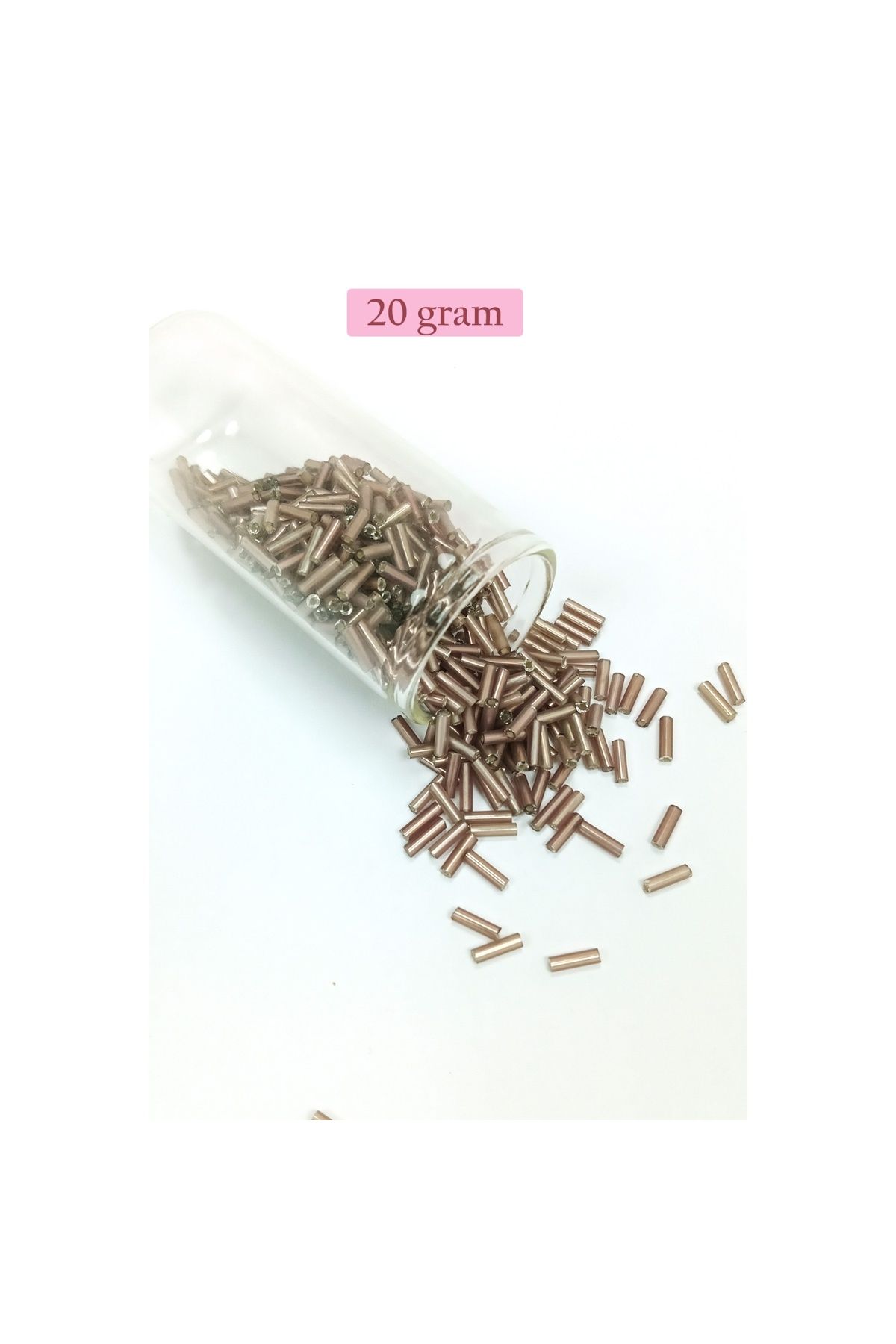 maarketim Uzun Boru Kesme Boncuk Çap 2mm Uzunluk 10 mm - 20 Gram - Koyu Bej