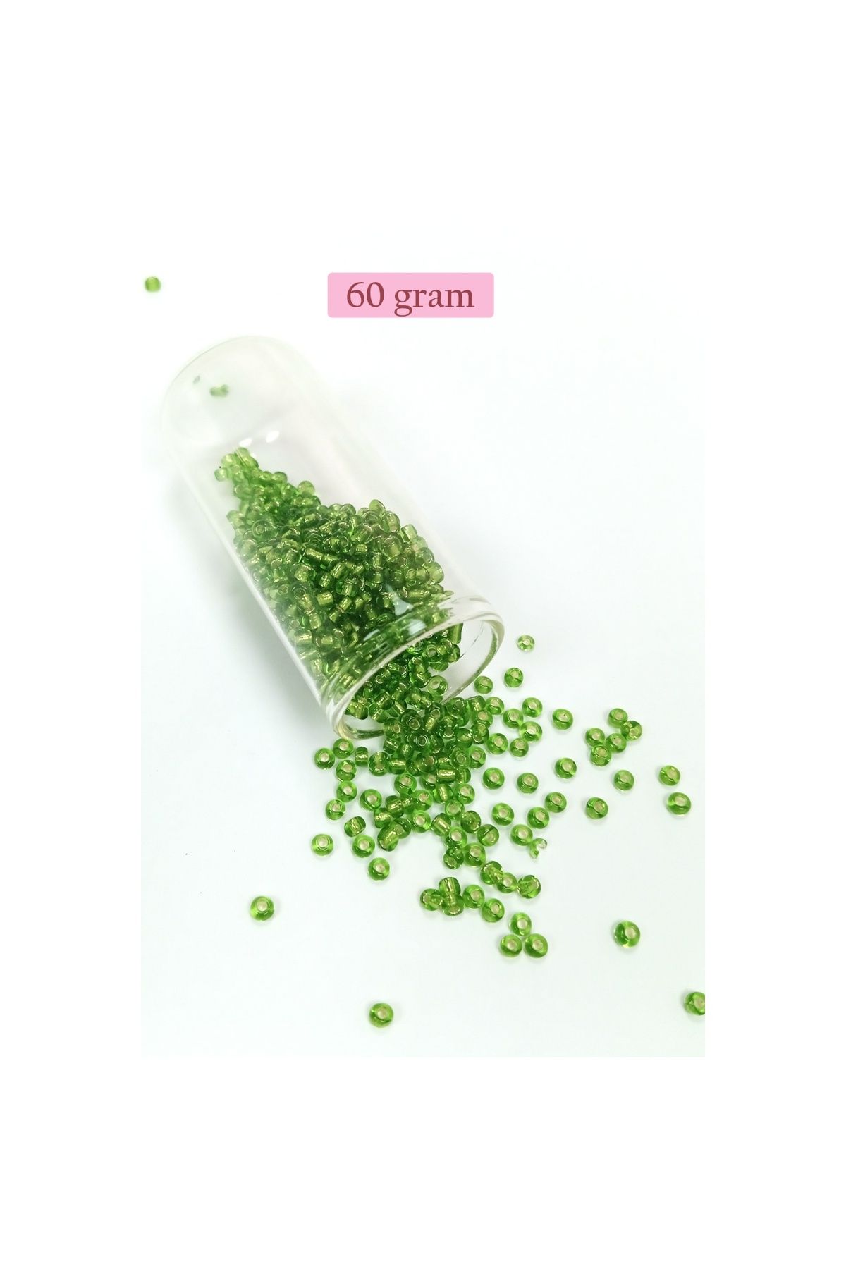 maarketim Dökme Cam Kum Boncuk (8/0) 3 mm - 60 Gram - Şeffaf Çimen Yeşili