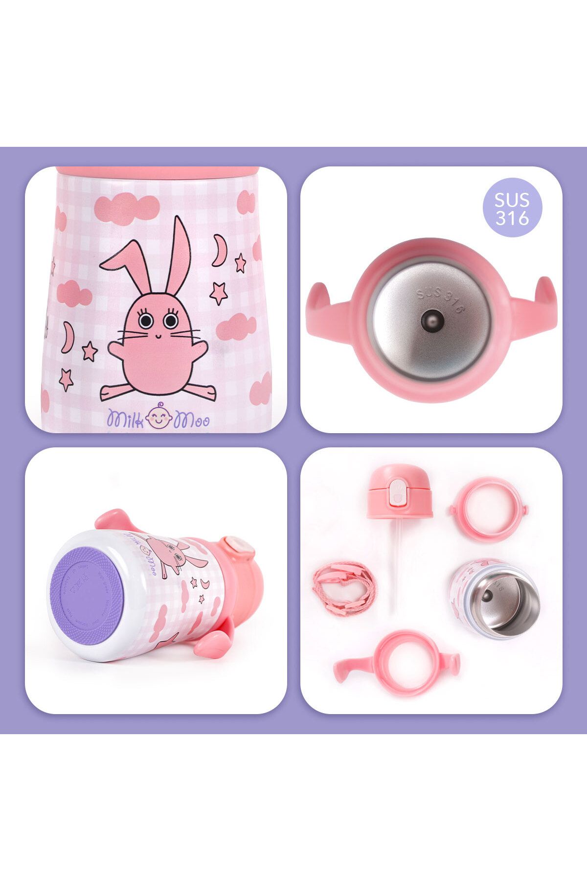 Milk & Moo-Milk&moo Steel Kids Water Bottle Çançin 360 ml 7
