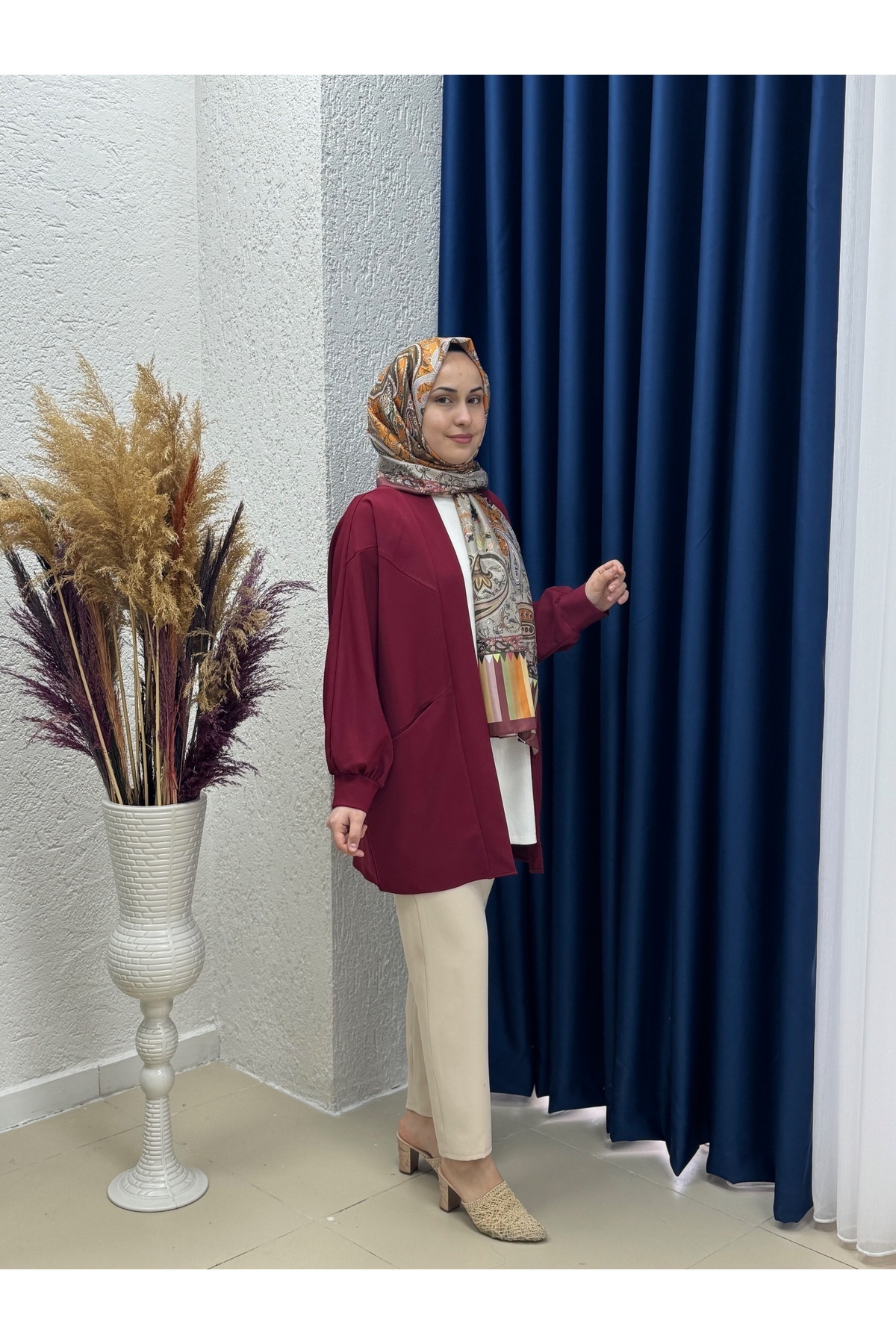 Genel Markalar Rana Cep Detay Atlas Hırka-AS02423 Bordo