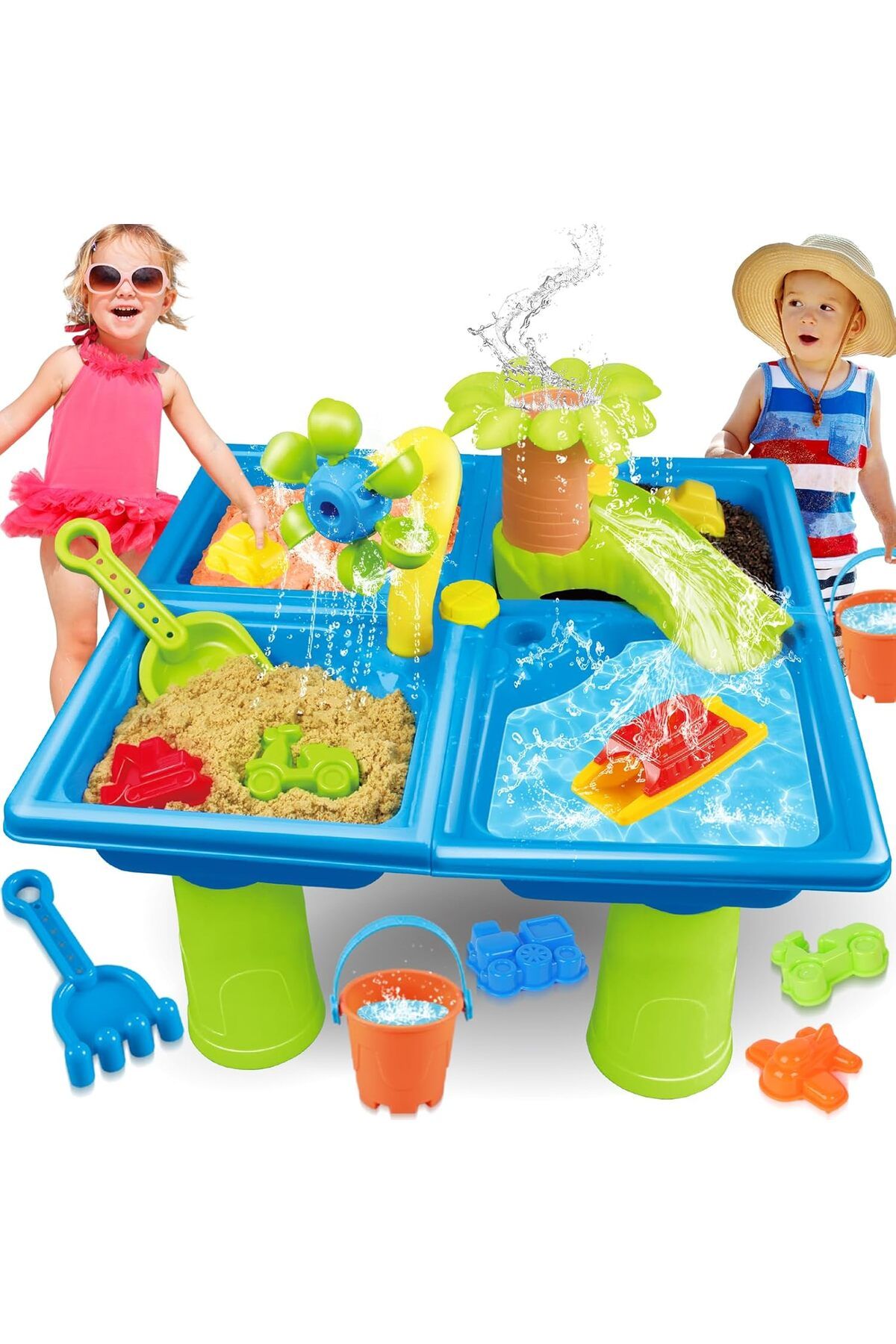 Yelajoy-24 Pc Set,4-in-1 Sand and Water Table Beach Play Activity Table for Toddlers,Hands-On Learning Toy 1