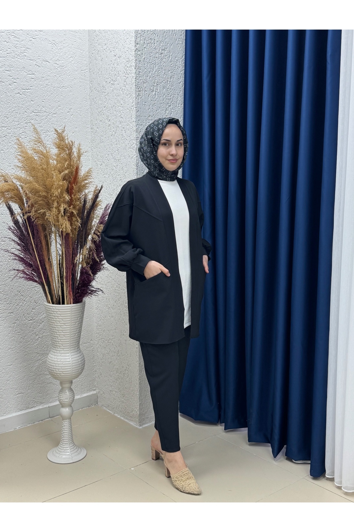 Genel Markalar Rana Cep Detay Atlas Hırka-AS02423 Siyah