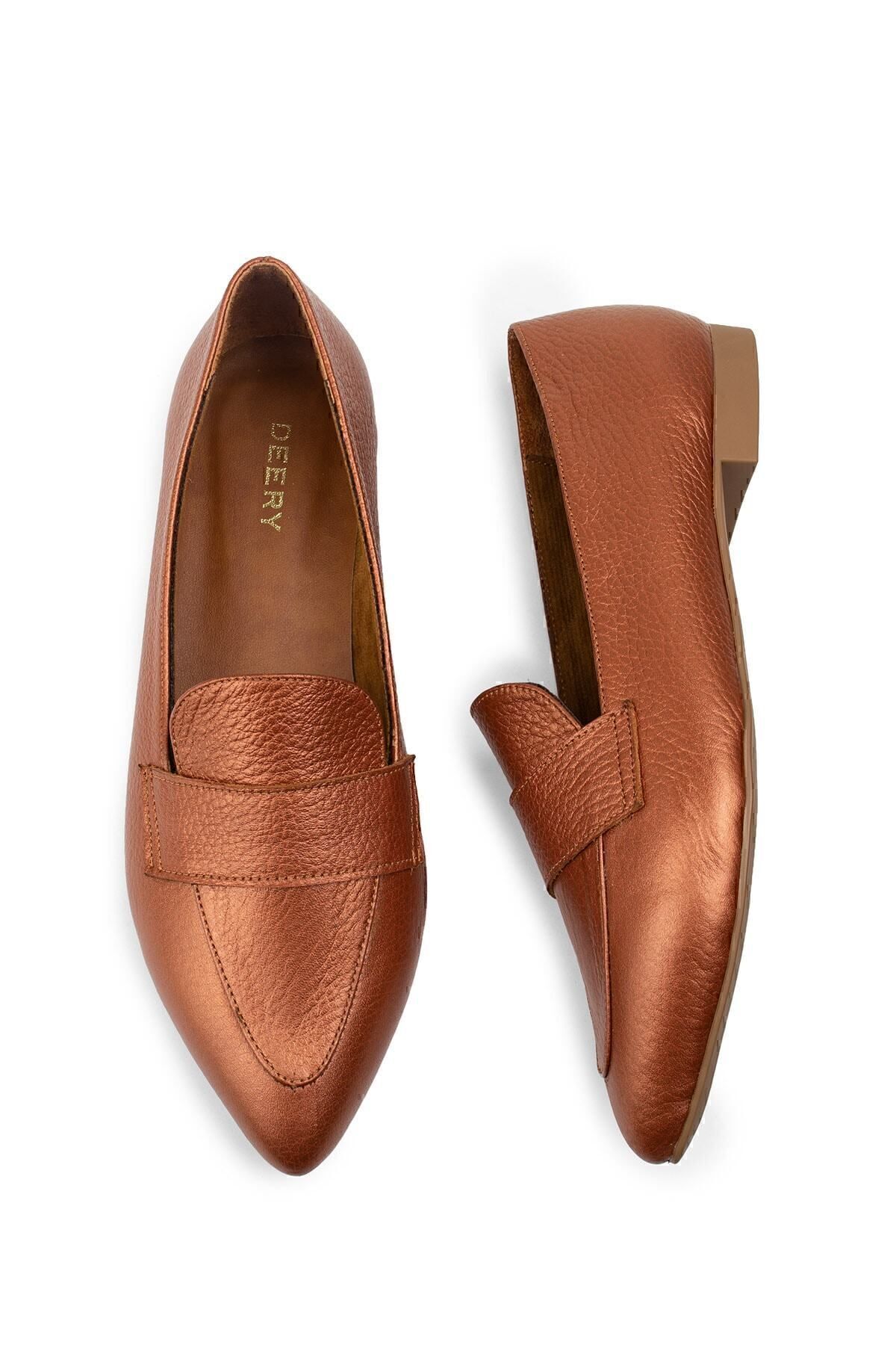 Deery-Genuine Leather Copper Color Women's Ballerinas 7