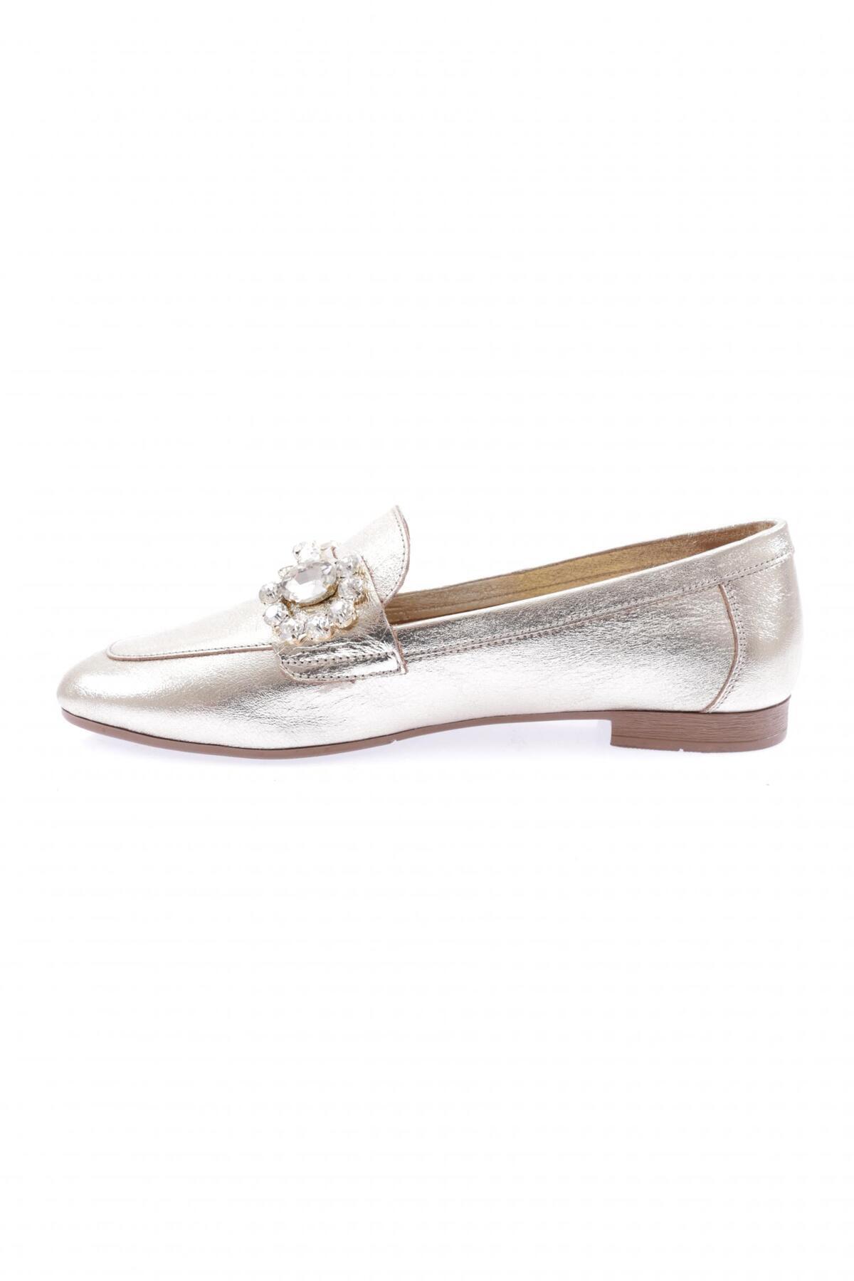 DGN-59-23Y Women's Crystal Stone Buckle Shoes Gold Silvery Genuine Leather 3