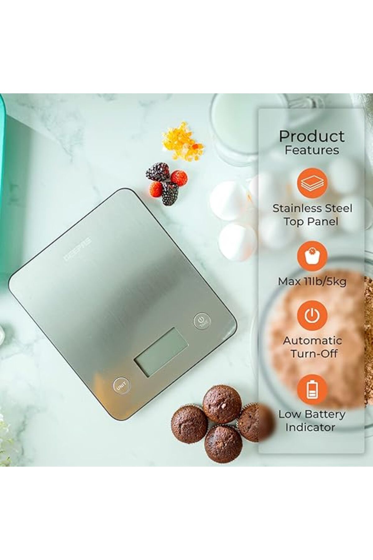 Geepas-Digital Kitchen Scale, White, GKS46507UK 2