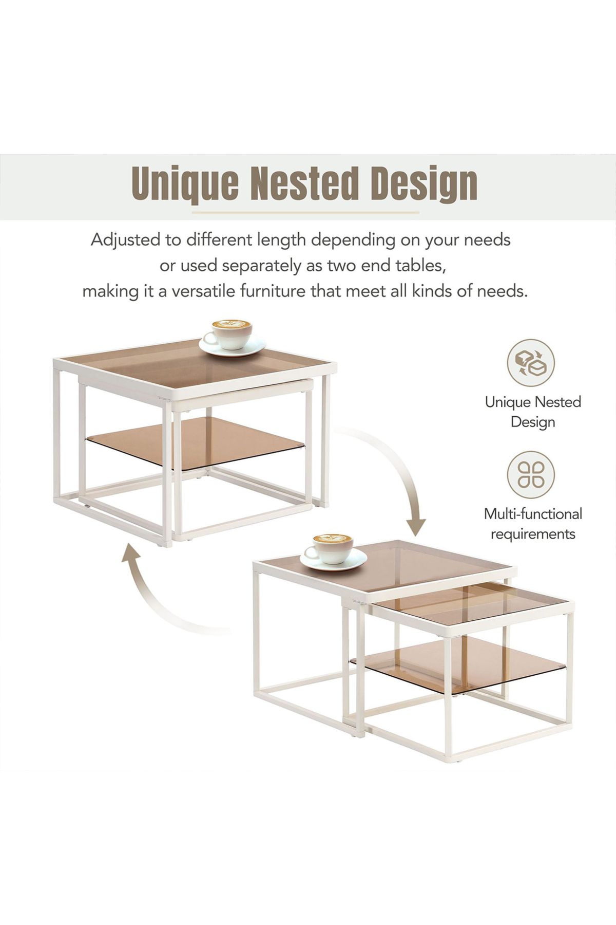 sharpdo-Modern Nested Coffee Table Set with High-low Combination Design 4