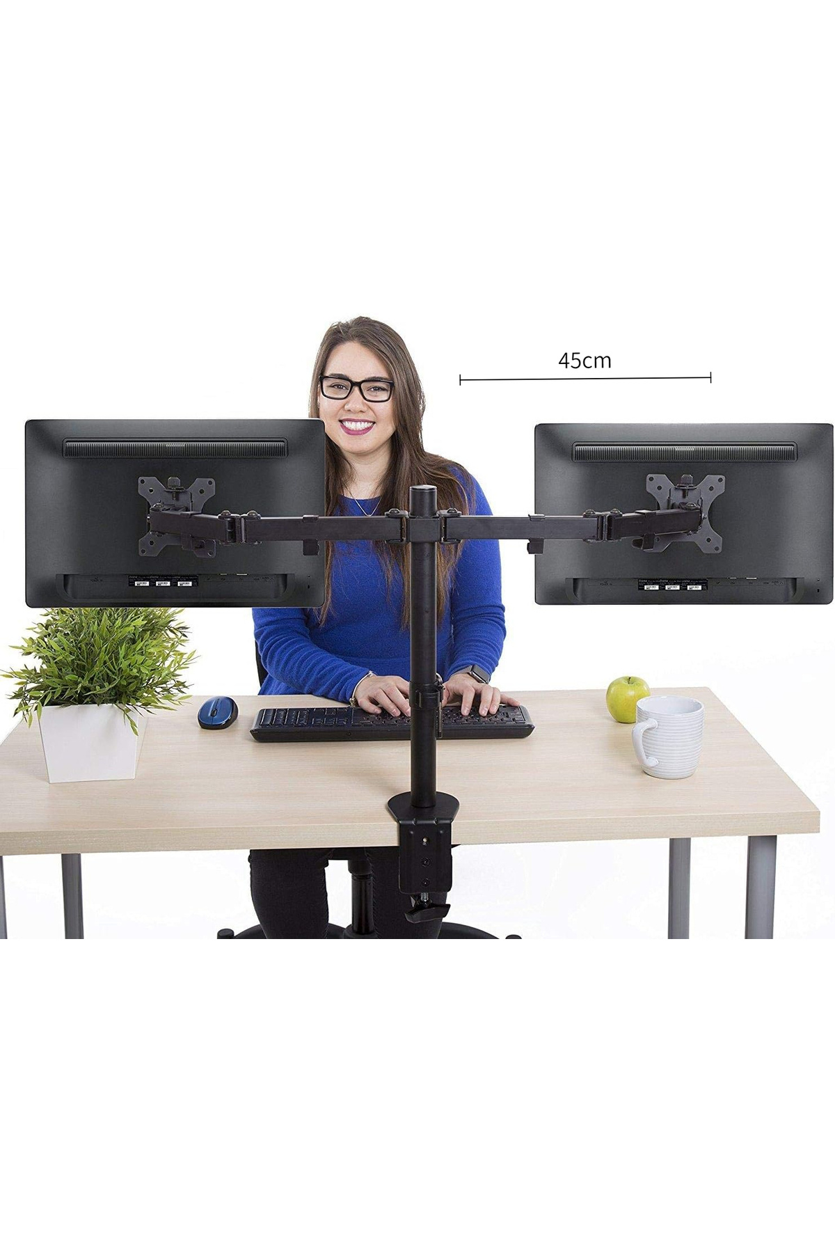 Arabest-Adjustable Dual Monitor Desk Mount ,Sleek Black Design for Optimal TV and Monitor Support 3