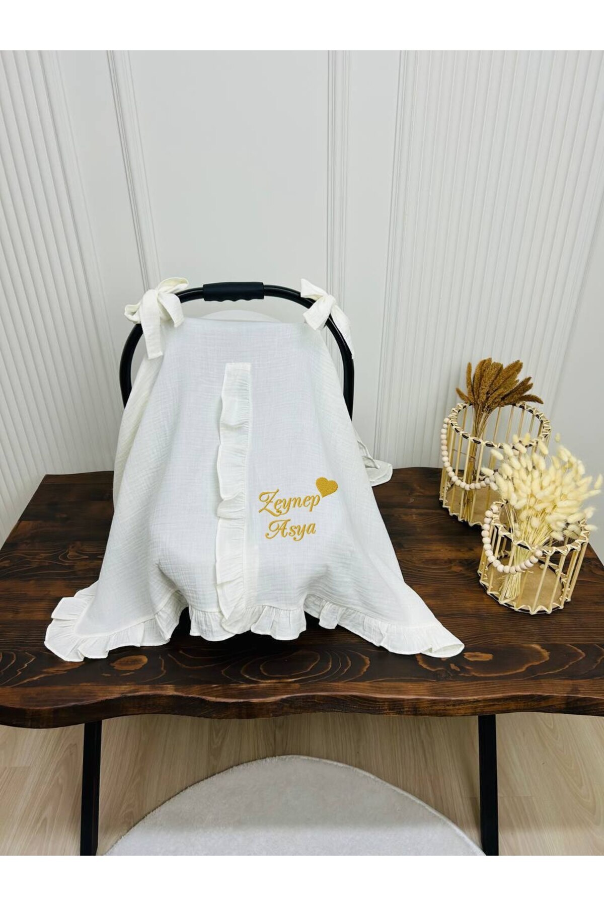 KARSU TASARIM Müslin Fırfırlı Puset Örtüsü Isimli Nakış Işleme %100 Pamuk fotoğrafı 4 (önizleme)