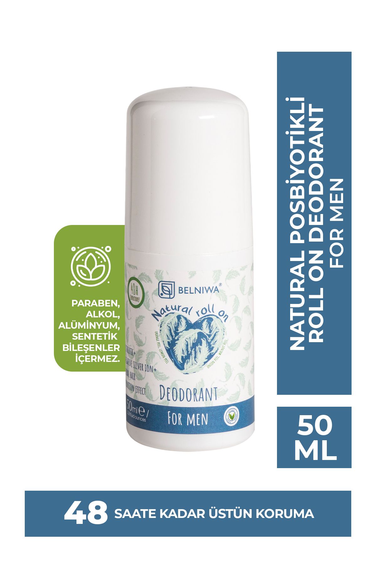 Belniwa %100 Doğal Roll-on Erkek Deodorant Ter Kokusu Önleyici Bitkisel Leke Bırakmayan Vegan 50 ml