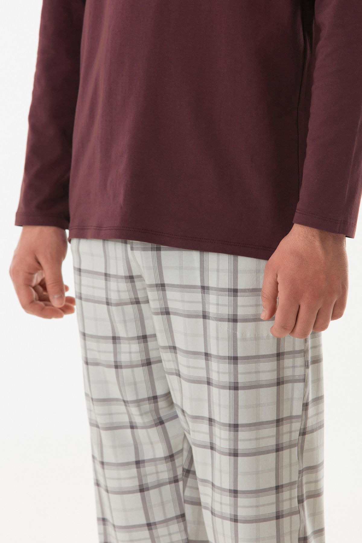 Fulla Moda-Text Printed Half Button Plaid Pajama Set 6