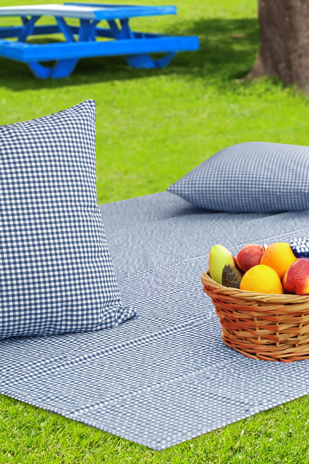 Soft Kare-Gingham 170*170 Picnic Mat and 2Pcs 45*45cm Cushions 1