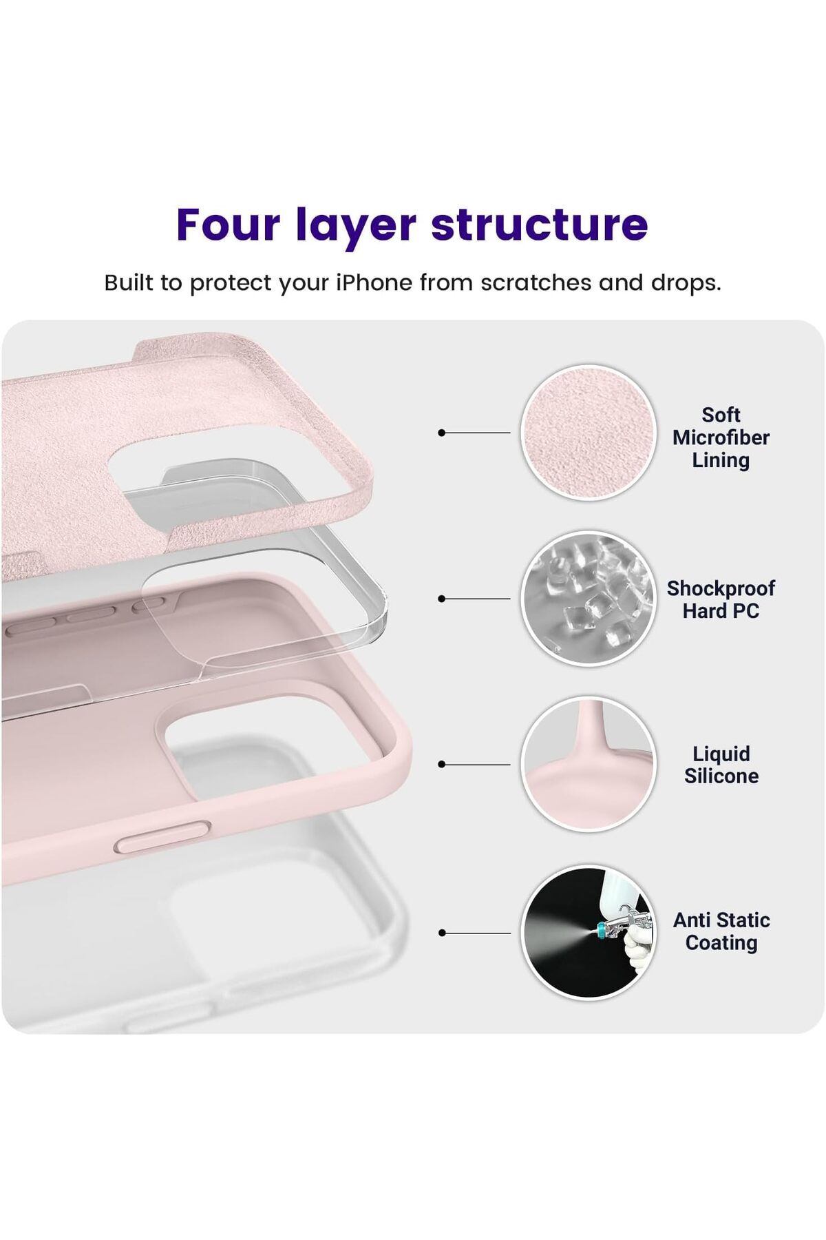 AWH-iPhone 15 Pro Max Case – Slim, Shockproof Silicone Cover in Chalk Pink (6.7”) 3