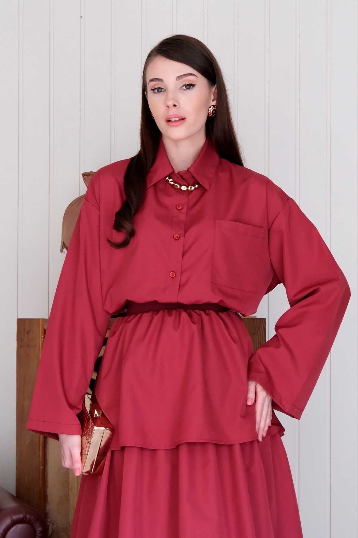 Ceylan Otantik-Burgundy Parachute Pocket Crop Shirt 2