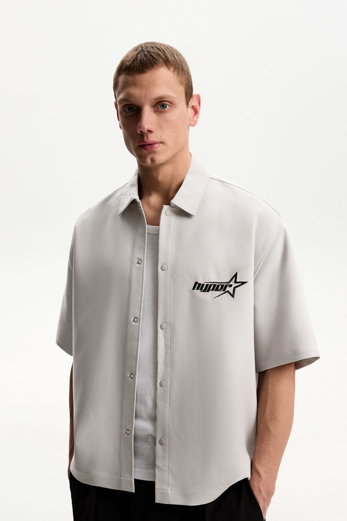 پیراهن آستین کوتاه مربع دوزی شده Bershka